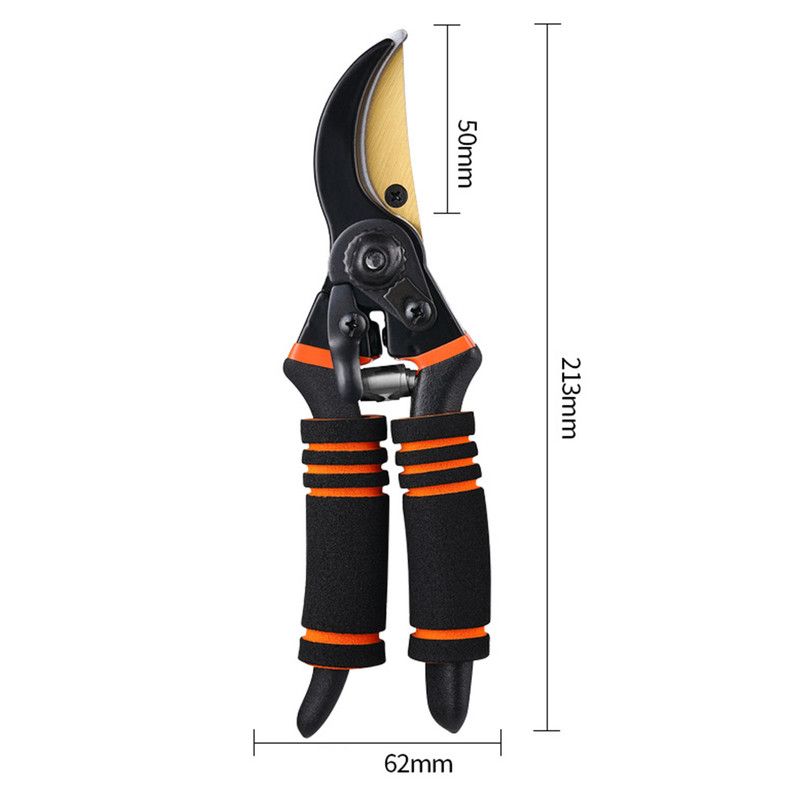 Professional Garden Pruning Shears, High Carbon Steel Gold-Plated Blade with Labor-Saving Spring & Non-Slip Sponge Handle