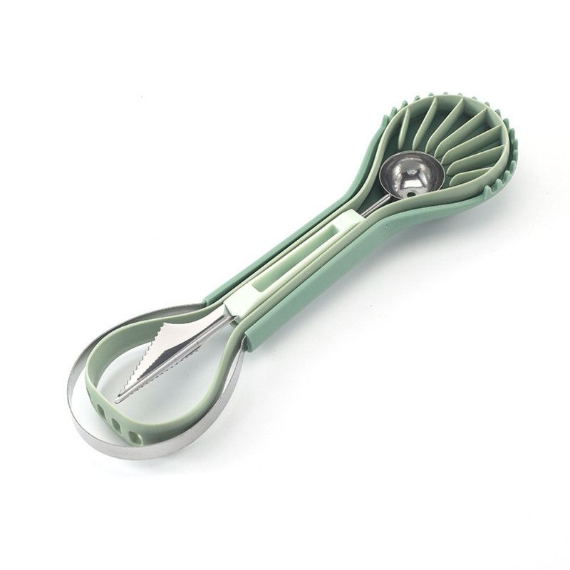 6-in-1 Multi-Fruit Tool 3-Piece Set, Stainless Steel Melon Baller and Carving Scoop for Watermelon and Cantaloupe Platters—Blue