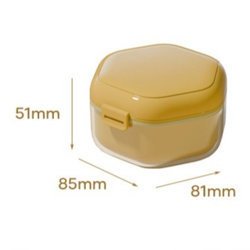 3-Layer Drainable Retainer Storage Case, Portable Invisible Braces & Denture Soaking Cleaning Box—Yellow