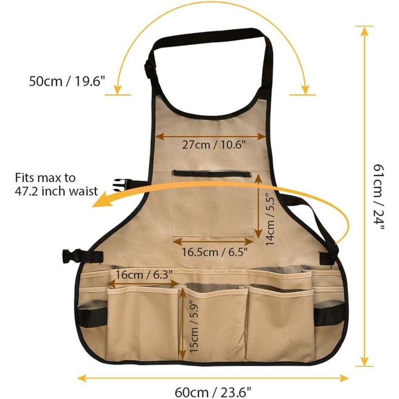Multi-Pocket Waterproof Oxford Tool Apron, Large-Capacity Work Apron for Gardening, Auto Repair, and Painting—Khaki
