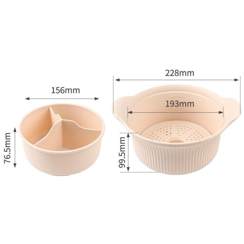 Food-Grade Silicone Divided Steamer Pot, Double-Handled Stew Pot with Lid, 1250ml, for Home Diet Cooking—Beige