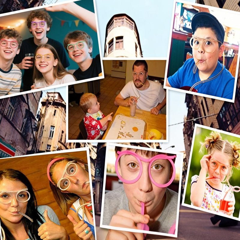 5-Pack Silly Straws Glasses, Reusable Crazy Straws for Kids, Flexible Twisty Straws Fun Eyeglass Frame Drinking Straws, Novelty Party Favors Supplies for Birthday, Game, Christmas, Holiday Decorations