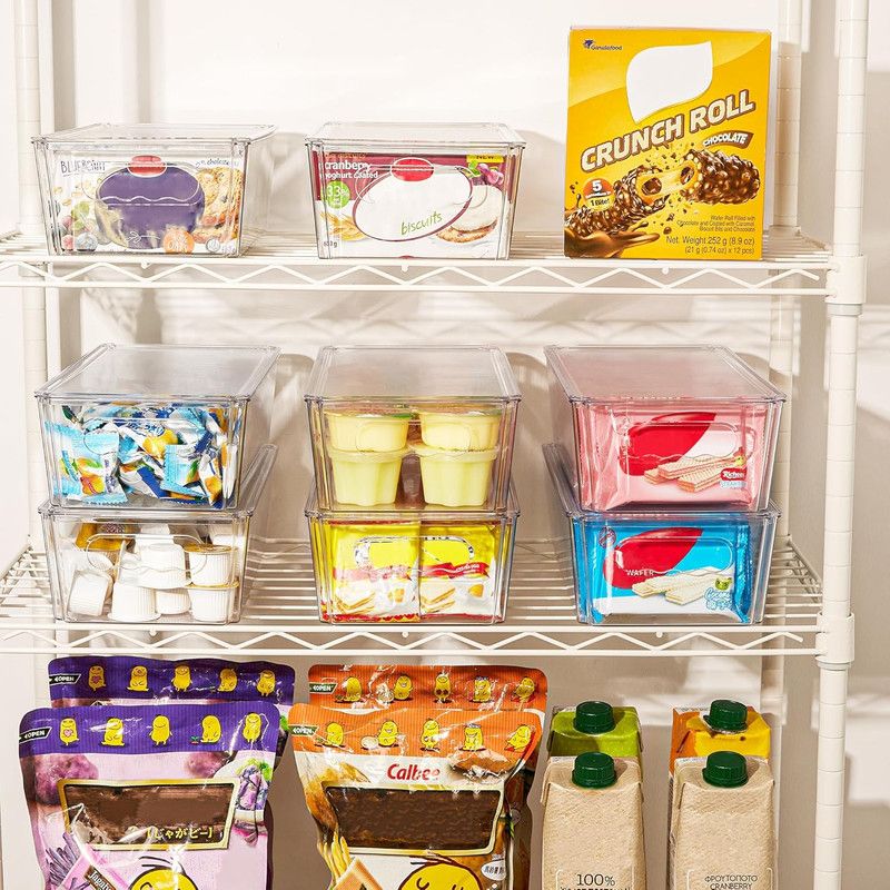 8-Pack Stackable Fridge Storage Organiser Bins with Lids, Clear Produce Drinks Container for Refrigerator Pantry Organizing