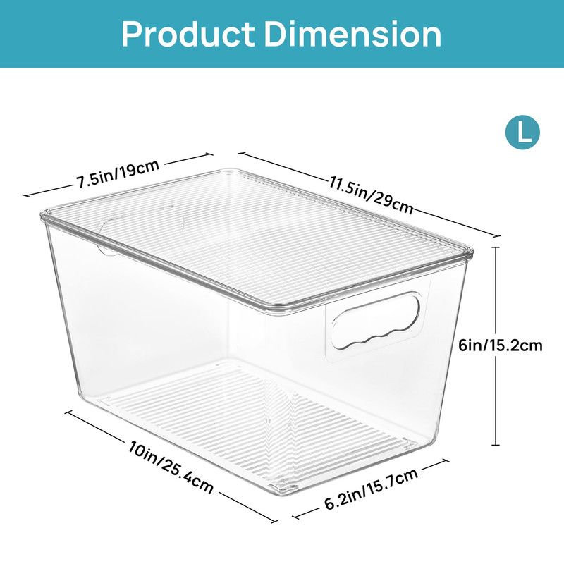 6-Pack Large Capacity Fridge Storage Boxes with Lids, Clear Stackable Refrigerator Produce Food Organiser Container