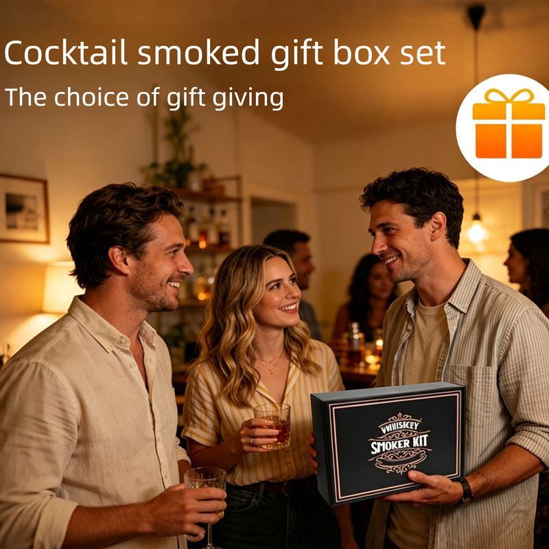 Cocktail Smoker Kit with Wood Chips, Whiskey Drink Smoker Gift Box, Old Fashioned Glasses, Spherical Ice Molds, Complete Home Bar Accessory Set