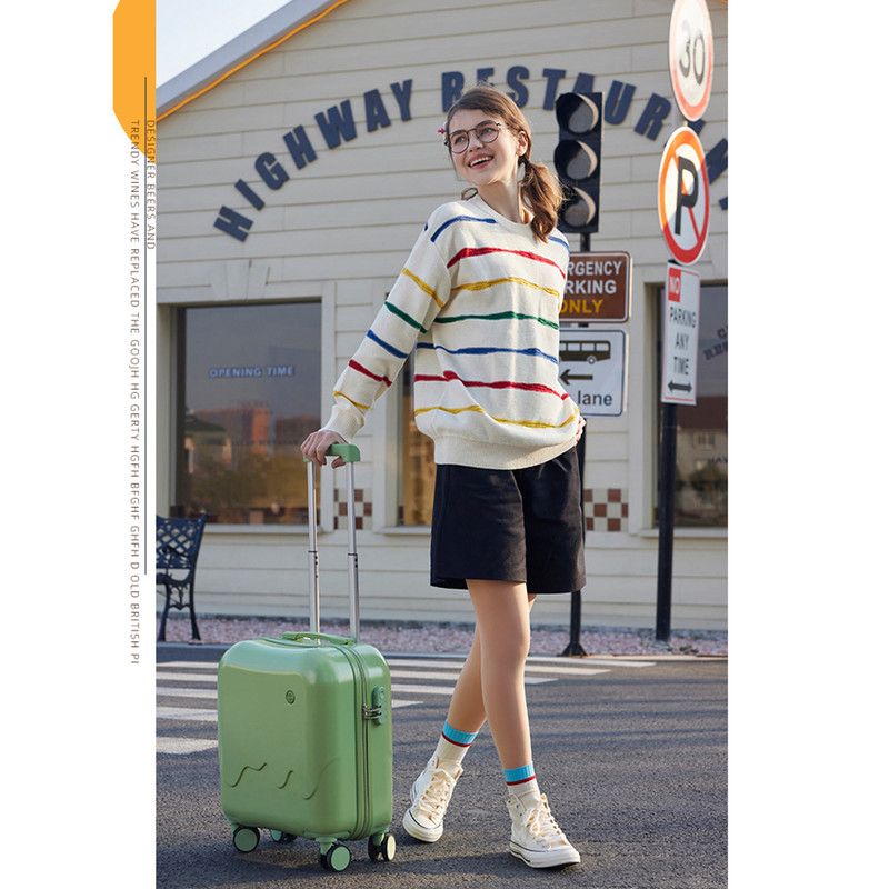 20 Inch Cute Carry On Suitcase, Hard Shell Cabin Luggage with USB Charging Port & Cup Holder, Lightweight Travel Trolley Case-Cream Yellow