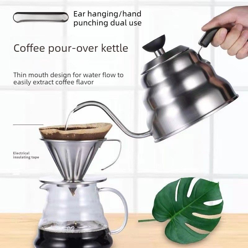 Gooseneck Kettle with Thermometer - 1.2L Pour Over Coffee & Tea Kettle,Stainless Steel Gooseneck Kettle Pot, Precision Pour Drip Spout, Suitable for All-Stoves-Silver