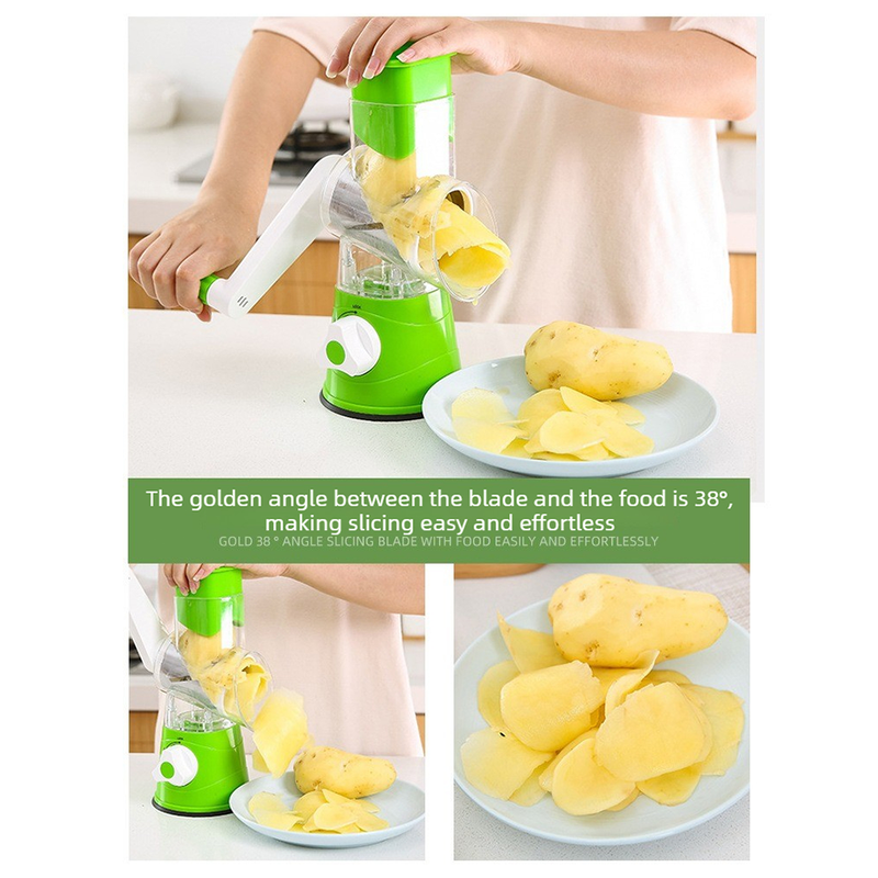 Manual Rotary Vegetable Slicer Grater, Multi‑Function Hand Crank Food Processor for Veggie Fruit Prep-green