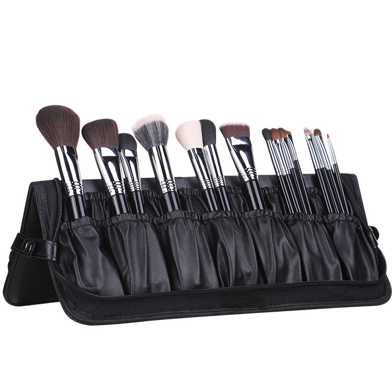 Portable Travel Makeup Brush Collection: Standing Brush Organizer Bag with 14Pcs Premium Synthetic Brushes - Space-Saving Design, Cruelty-Free