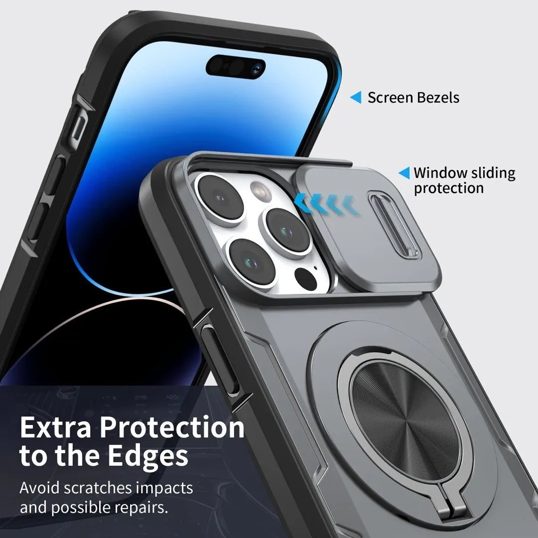 Red Warrior 2-in-1 Magnetic Sliding Lens Case grey for iPhone 15 Pro Max