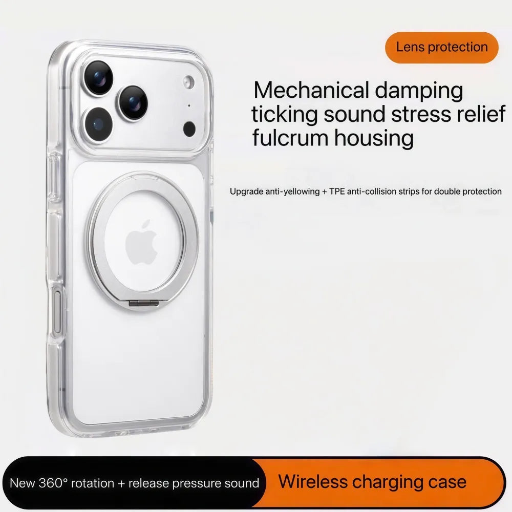 Clear MagSafe iPhone 17 Pro Case with 360° Rotating Ring Stand - Silver Edition