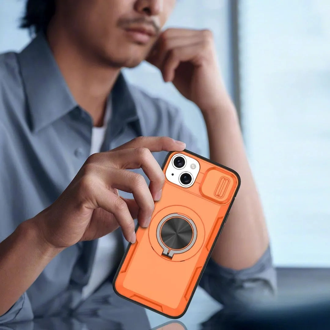 Red Warrior 2-in-1 Magnetic Sliding Lens Case orange for iPhone 14 Plus