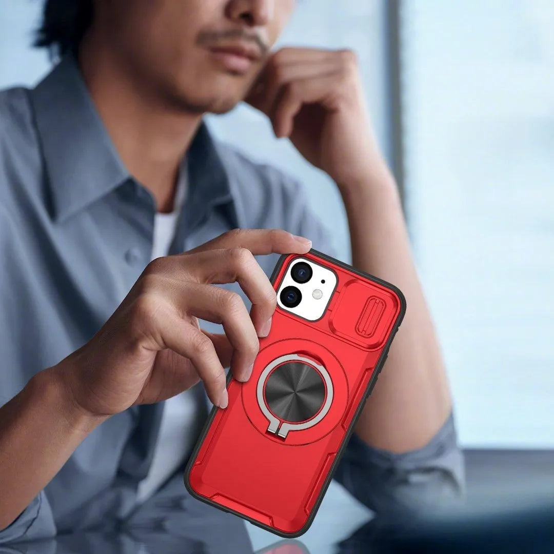 Red Warrior 2-in-1 Magnetic Sliding Lens Case Red for iPhone 12