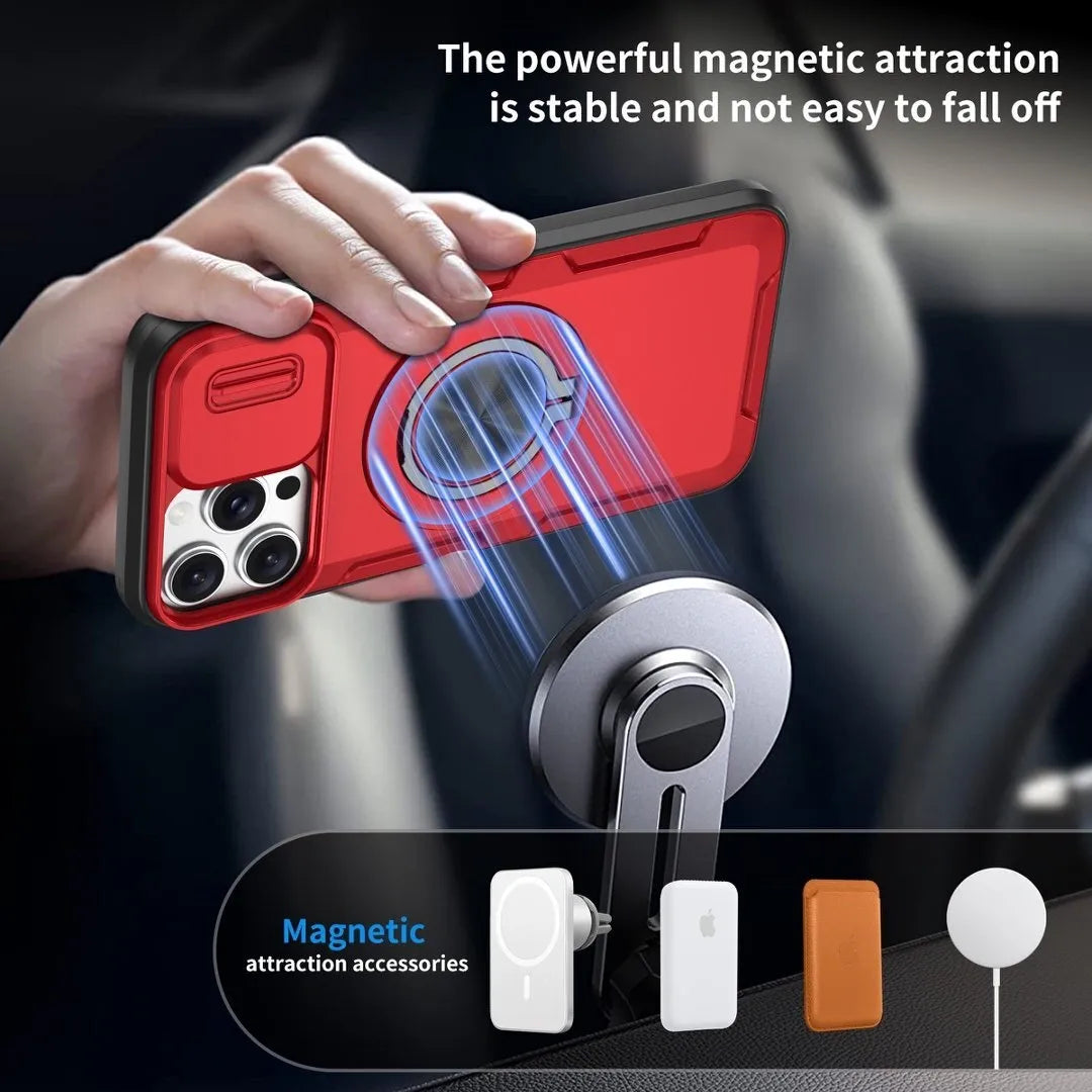 Red Warrior 2-in-1 Magnetic Sliding Lens Case Red for iPhone 13 Pro Max