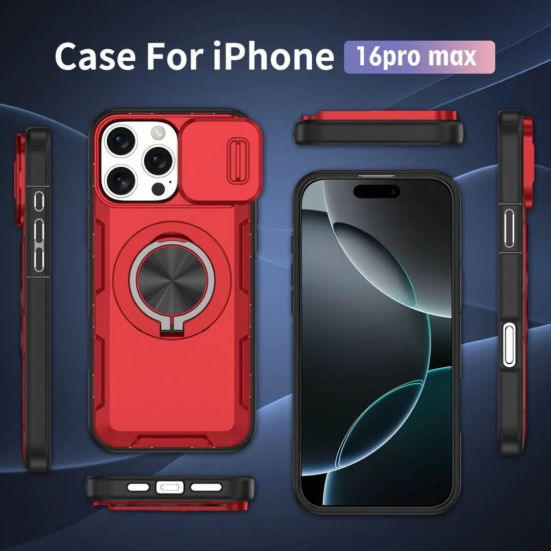 2-in-1 Magnetic Sliding Lens Case, Red for iPhone 16 Pro Max