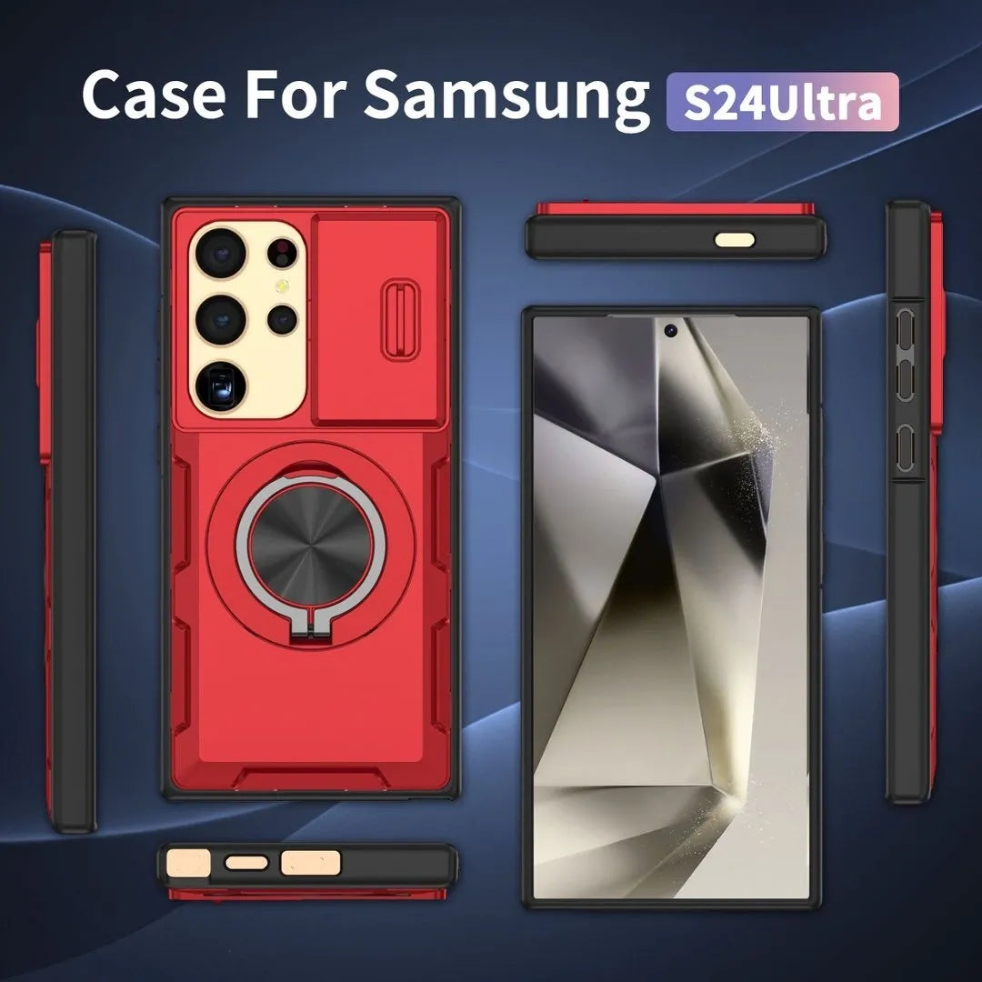 2-in-1 Magnetic Sliding Lens Case, Red for Samsung S24Ultra