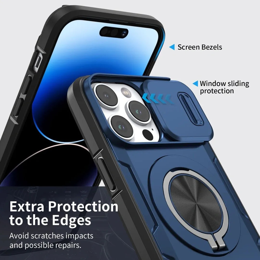 Red Warrior 2-in-1 Magnetic Sliding Lens Case blue for iPhone 14 Pro Max