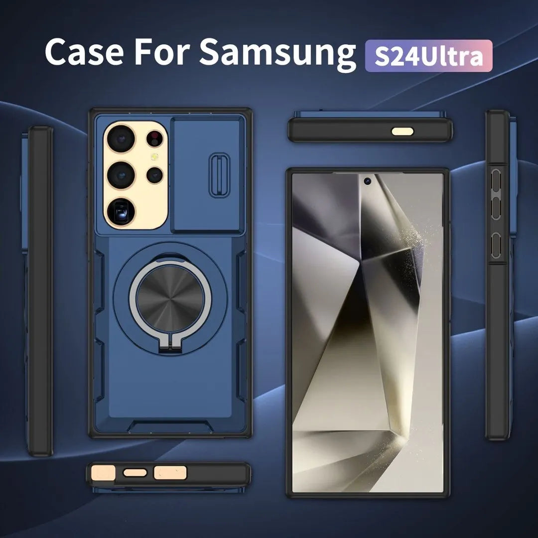 2-in-1 Magnetic Sliding Lens Case, Blue for Samsung S24Ultra