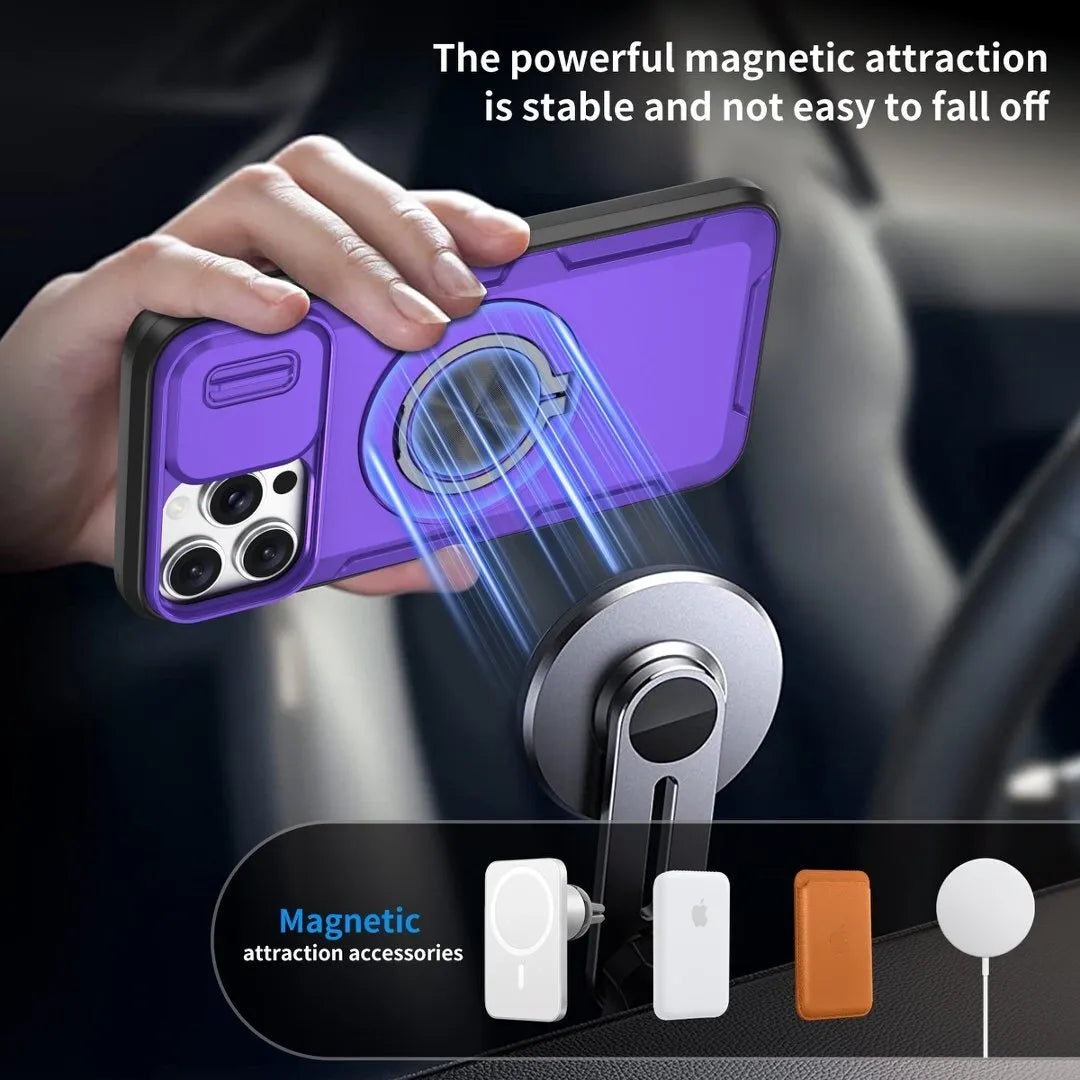 Red Warrior 2-in-1 Magnetic Sliding Lens Case Purple for iPhone 12 Pro