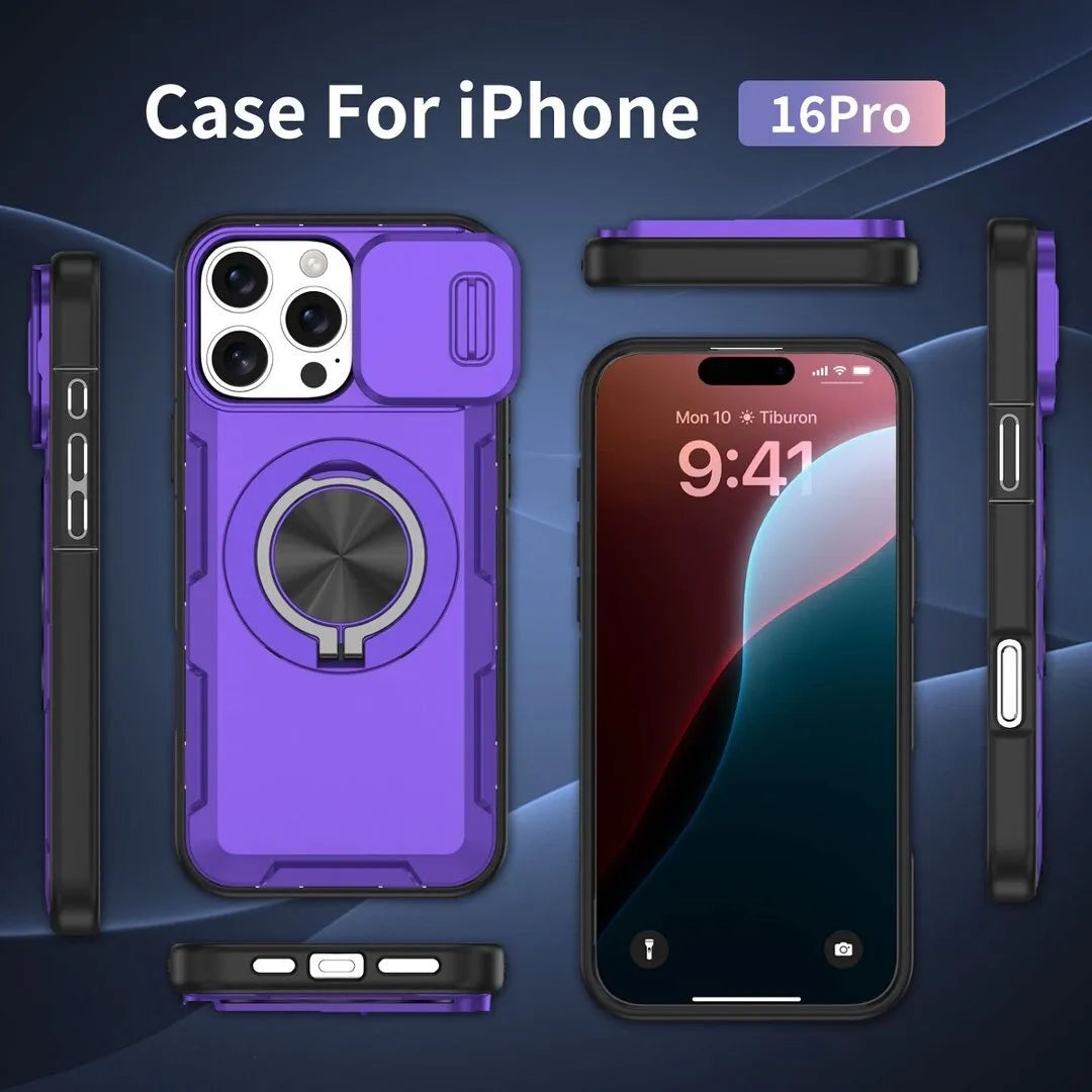 2-in-1 Magnetic Sliding Lens Case, Purple for iPhone 16 Pro
