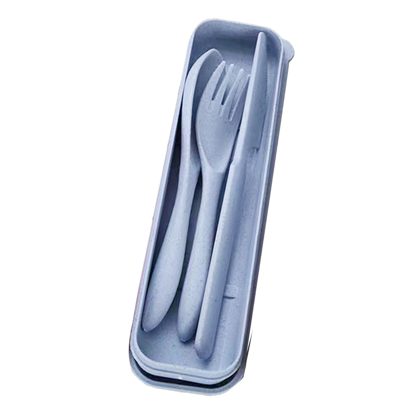 Wheat Straw Cutlery Set Modern Portable Fork Spoon Knife Tableware with Box for Office School Picnic Blue