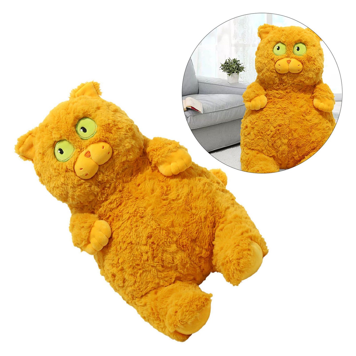Cat Plush Toy Cute Soft Skin Friendly Fluffy Staring Short Plush Cat Hugging Sleeping Pillow for Home Brown