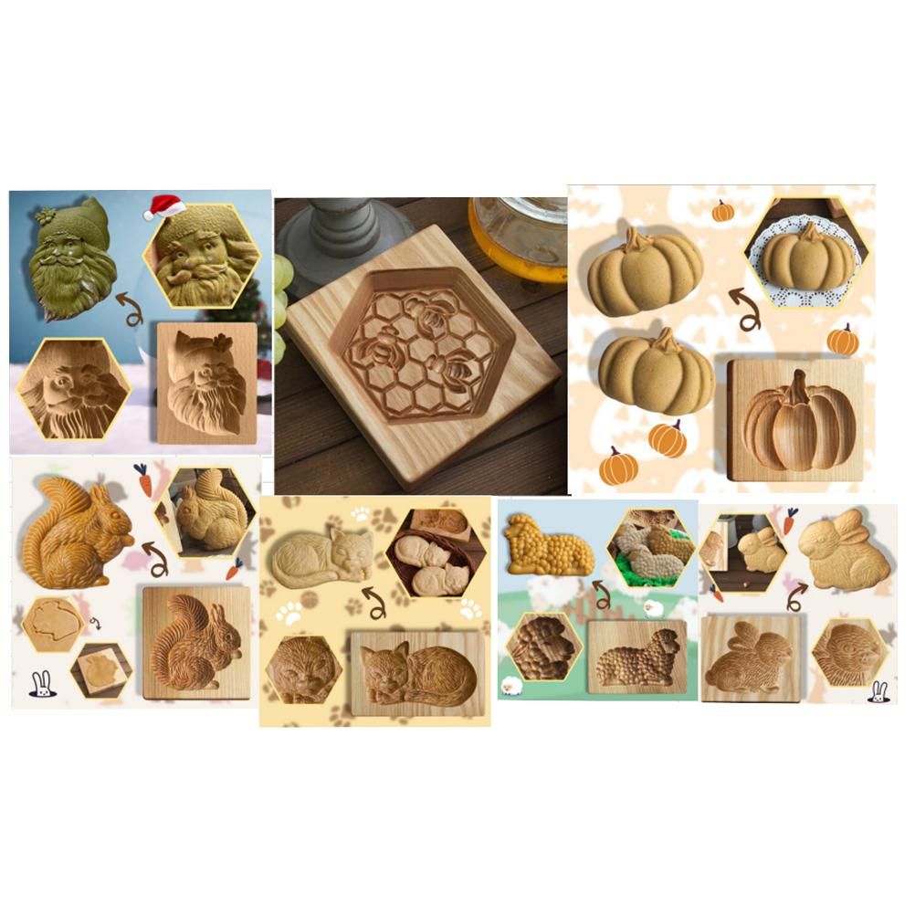 Christmas Wooden Mold Carved Press Stamp Molds Biscuit Cutters Christmas Decoration Kitchen Baking Tool