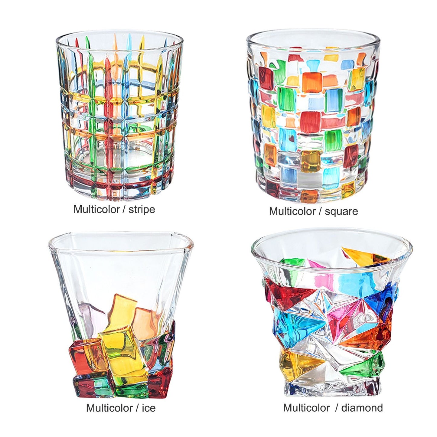 Whiskey Glass Multicolor 320ml Short Drinking Glass for Home