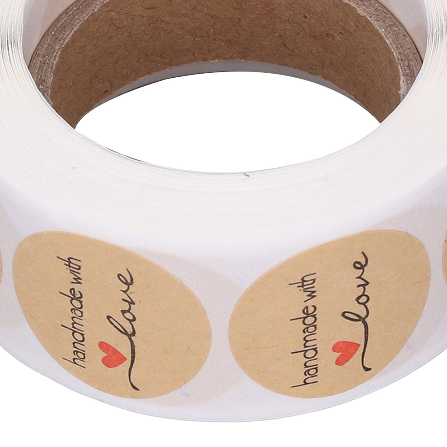 1 Roll Kraft Paper Stickers Handmade with Love Design Cute Heart Stationery Label Stickers for Food Labeling