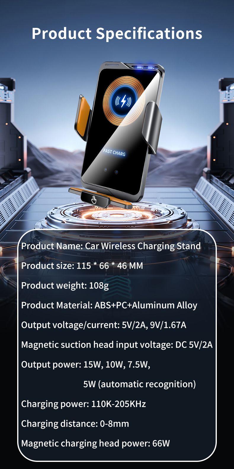 F2 Auto Clamping Wireless Car Charger Mount, 66W High Power,black