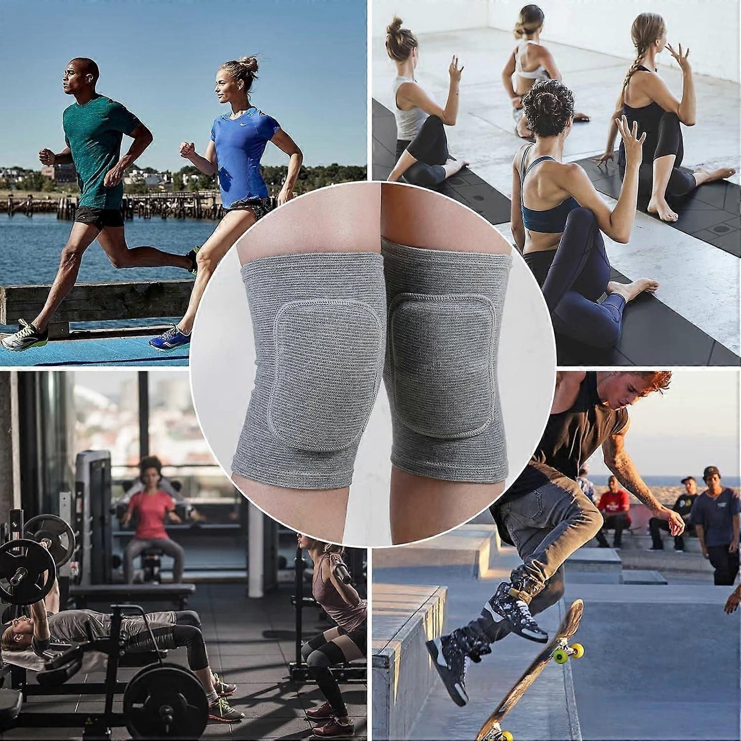 Pair of Knee Pads for Volleyball Dancing Sports Knee Support Sleeves with Sponge Padding Non-Slip Compression Protection for Basketball Running Cycling Fitness - XS