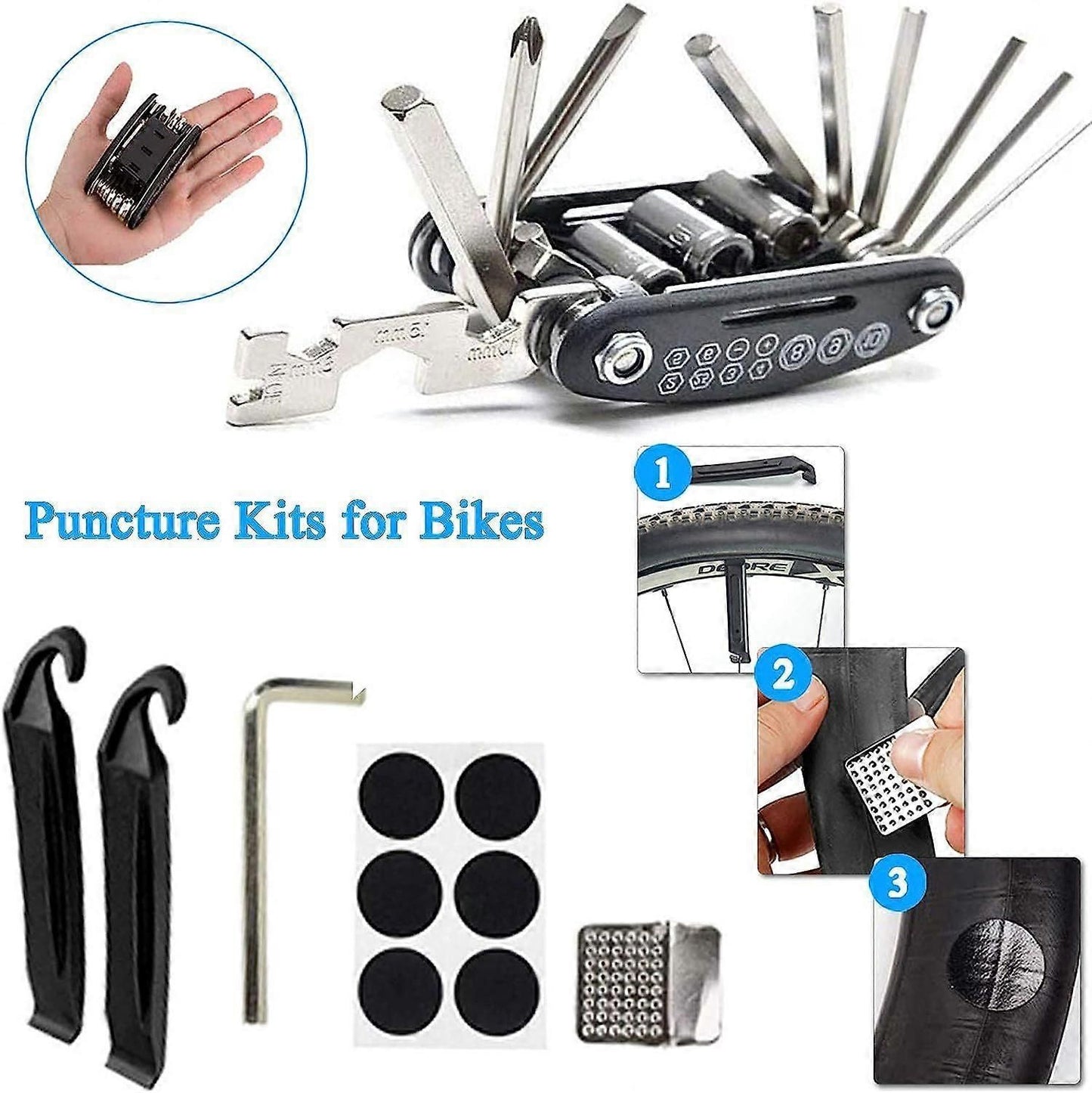 Bicycle Repair Kit, 16-in-1 Multifunctional Tire Lever, Bicycle Repair Kit, Multifunctional Strapping Kit