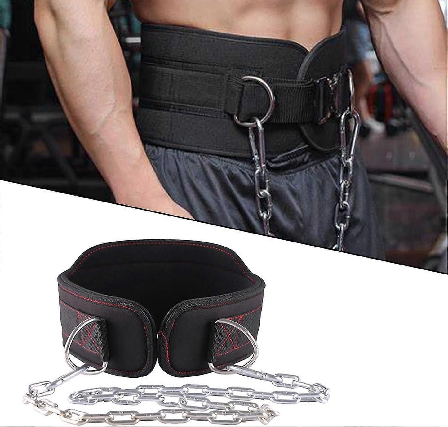 Adjustable Weightlifting Belt with Chain and Removable Back Support for Strength Training - Red