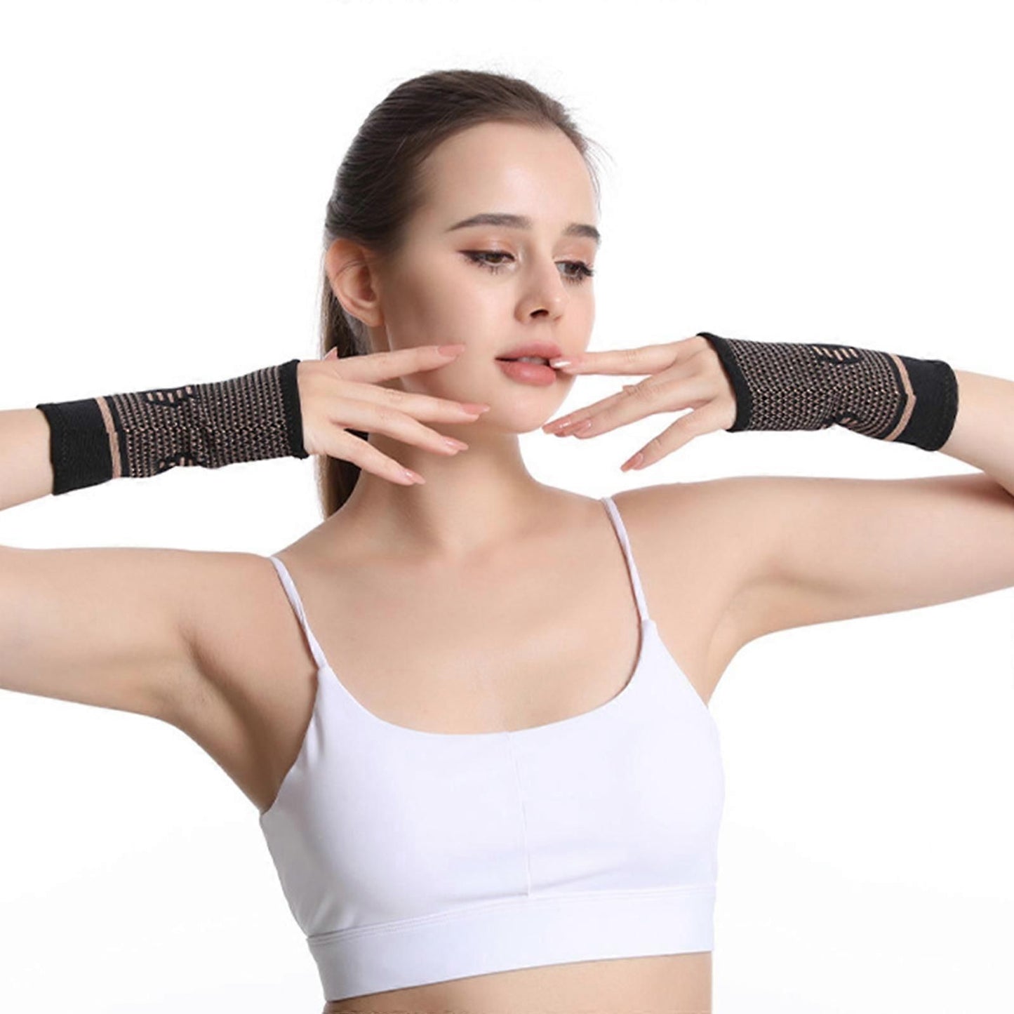 Breathable Wrist Support Coppers Wrist Compression Sleeves Knitted Wrist Brace Gym Wristband for Workout Basketball - L