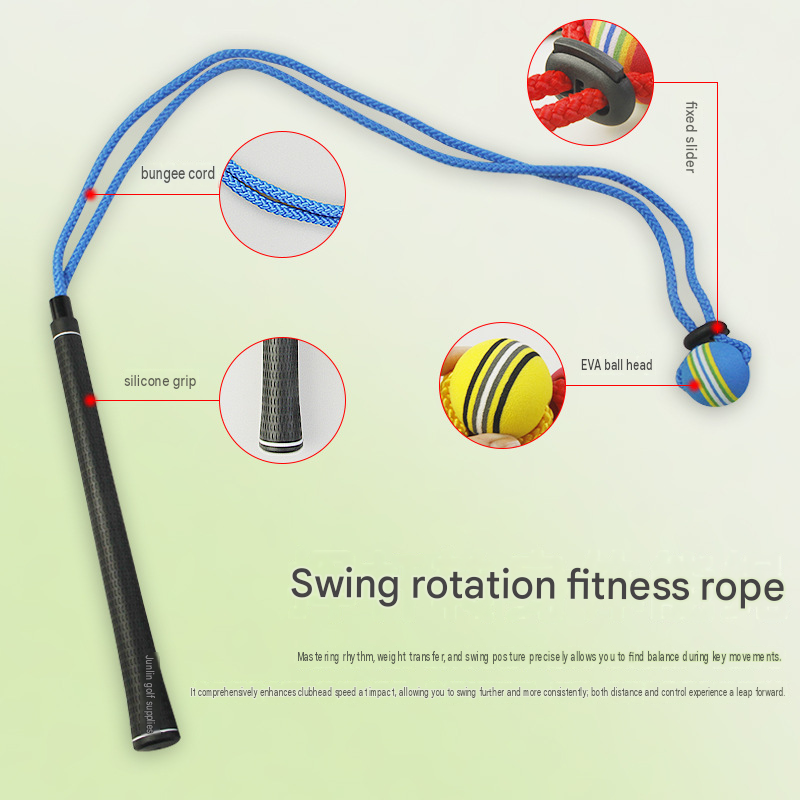 Golf Swing Training Rope with Soft Ball Head Elastic Resistance Cord Swing Practice Trainer Posture Training Aid for Golfers - Black / Blue