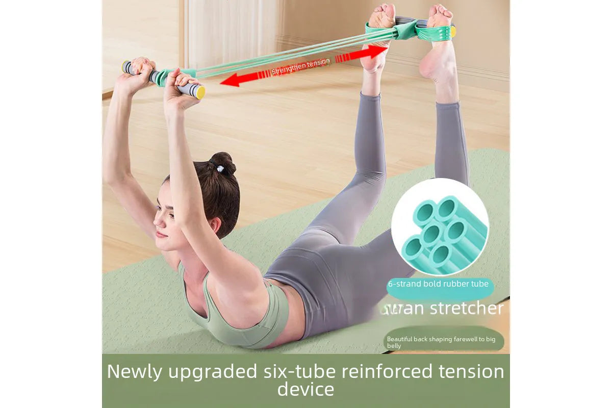6-Tube Natural Rubber Resistance Band Trainer Full Body Abdominal Waist Leg Fitness Set - Gray Blue