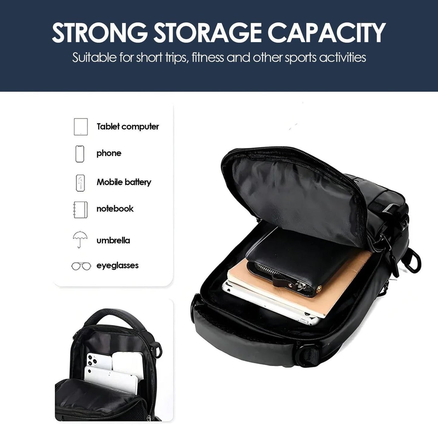 Men's Shoulder Bag with USB Charging Port Travel Backpack Messenger Bag Chest Bag Suitable for Outdoor Travel, Camping