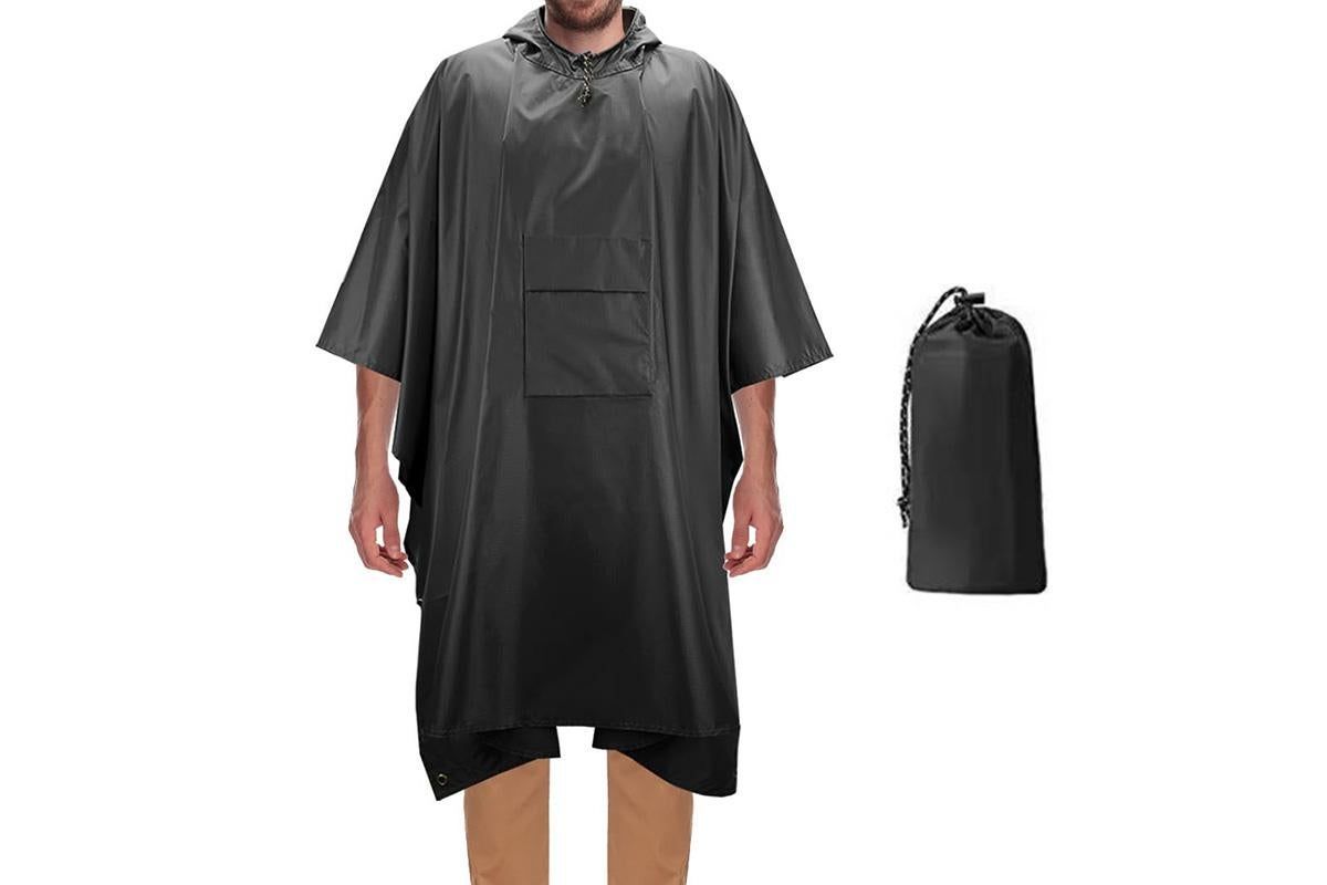 3 in 1 Portable Rain Poncho Waterproof Lightweight Emergency Raincoat with Pocket - Black