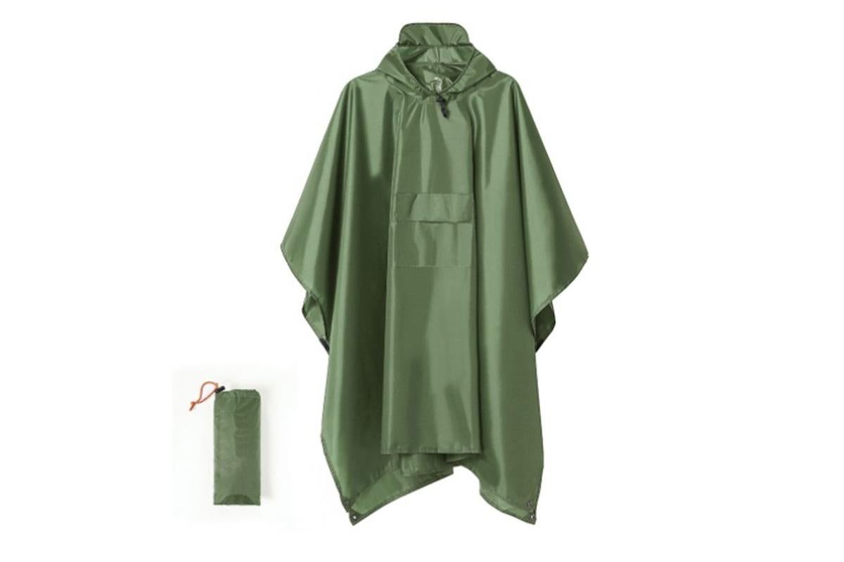 3 in 1 Portable Rain Poncho Waterproof Lightweight Emergency Raincoat with Pocket - Army Green