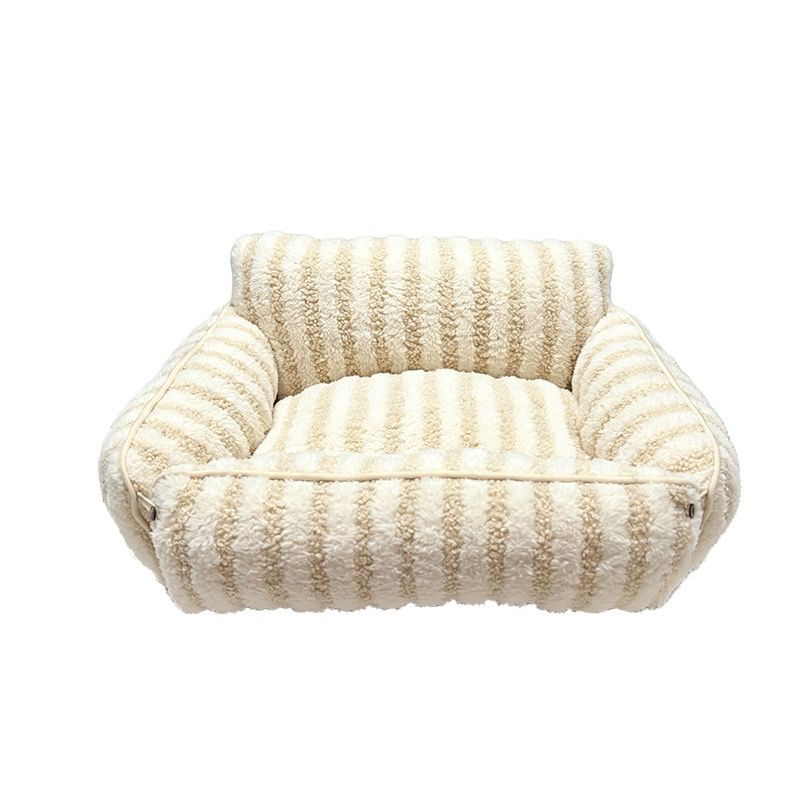 Cozy Foldable Pet Sofa Bed with Plush Sherpa Fleece – A Portable, Warm Retreat for Cats and Small Dogs Perfect for Nap Time, Travel, and Living Room Lounging (Beige)