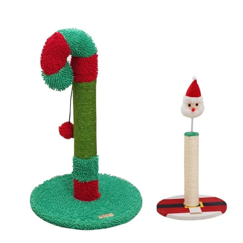 Cat Christmas Tree Scratcher Post with Spring Bobbing Head and Hanging Ball, Festive Santa and Candy Cane Design, Durable Sisal Rope, No-Mess Scratching, Interactive Indoor Cat Toy and Holiday Decor (30*57CM)