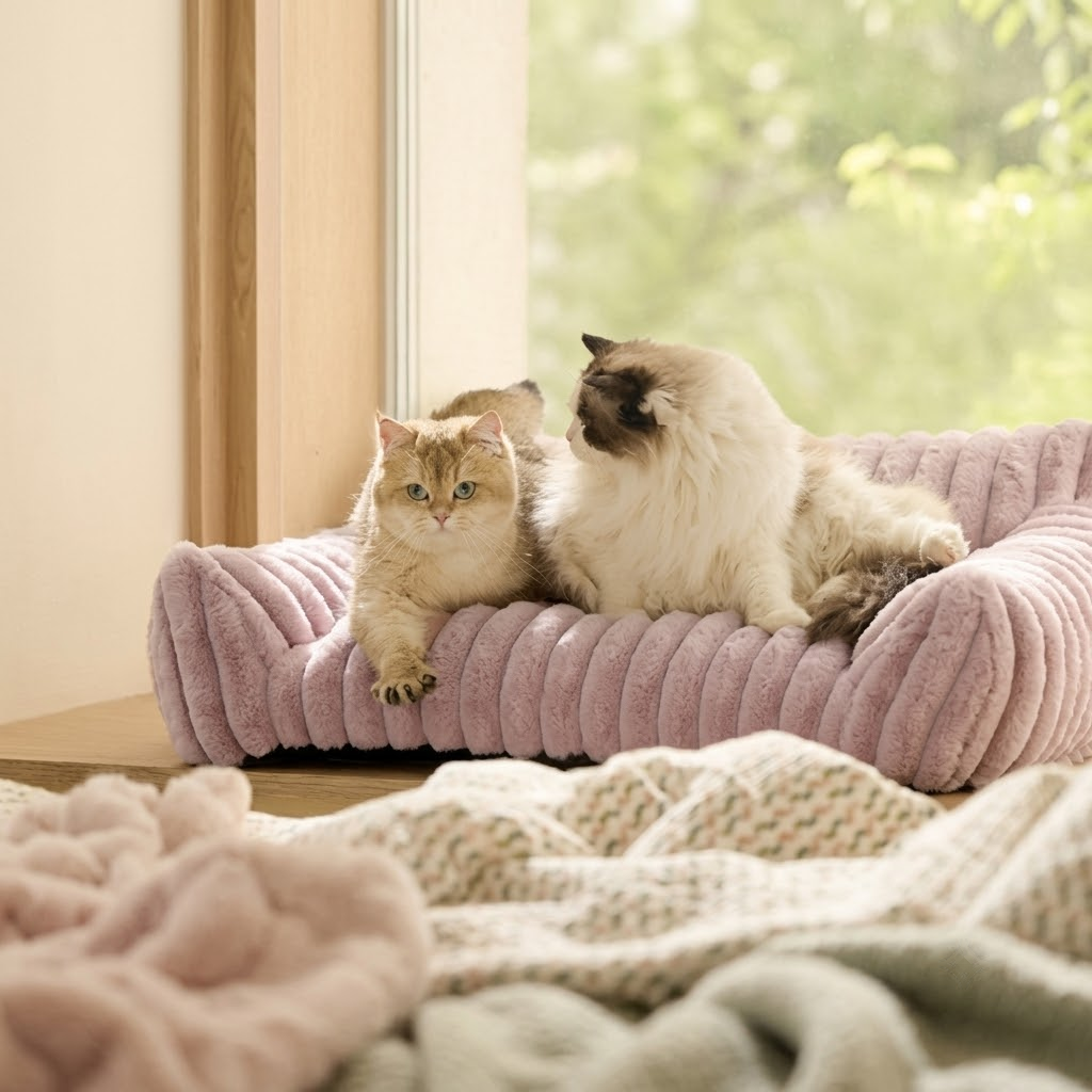 Luxurious Faux Rabbit Fur Plush Pet Sofa Bed with Bolster Sides, Removable Washable Cover and Deep Cushion for Cats and Small Dogs Seeking Ultimate Napping Comfort (M(75*50*20cm), Brown)