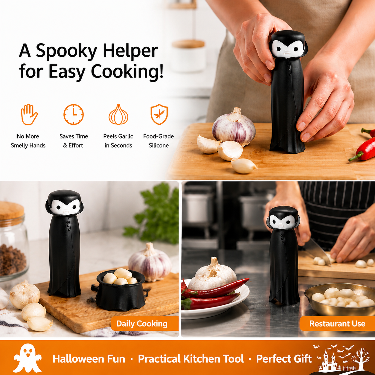 Unleash Some Bite-Sized Kitchen Fun with This Vampire Garlic Peeler – A Quirky Halloween-Inspired Silicone Tube That Effortlessly Strips Cloves in Seconds, Perfect for Home Cooks, Party Prep, and Gift-Giving to Garlic Lovers with a Dark Sense of Humor (Bl