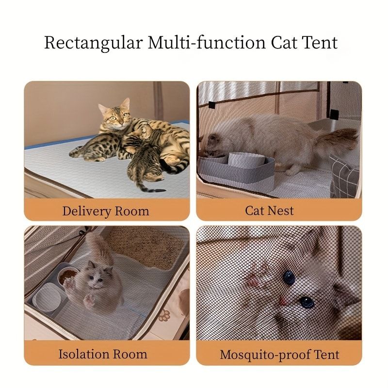 Foldable Pet Playpen with Zippered Top, Portable Cat Whelping Box & Puppy Kennel for Indoor/Outdoor Use, Easy Assembly, Multi-Functional Tent for Small Pets (Brown-XL)