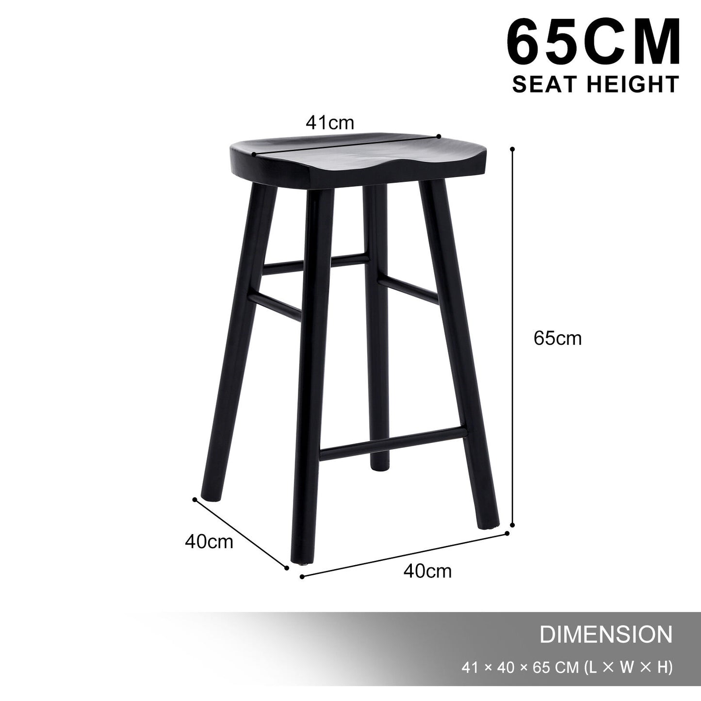 2X Wooden Bar Stool Dining Chair Pine Wood FRIDA 65cm BLACK
