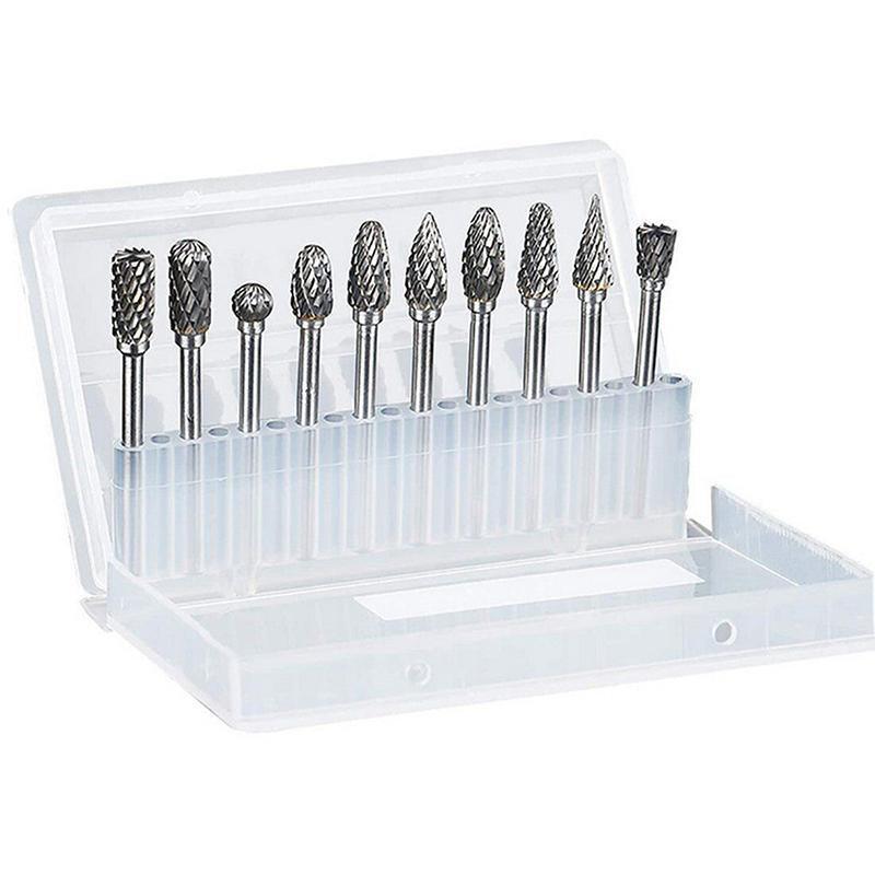 10PCS Tungsten Carbide Rotary Burr Set for Rotary Tools and Dremel - Blue Box