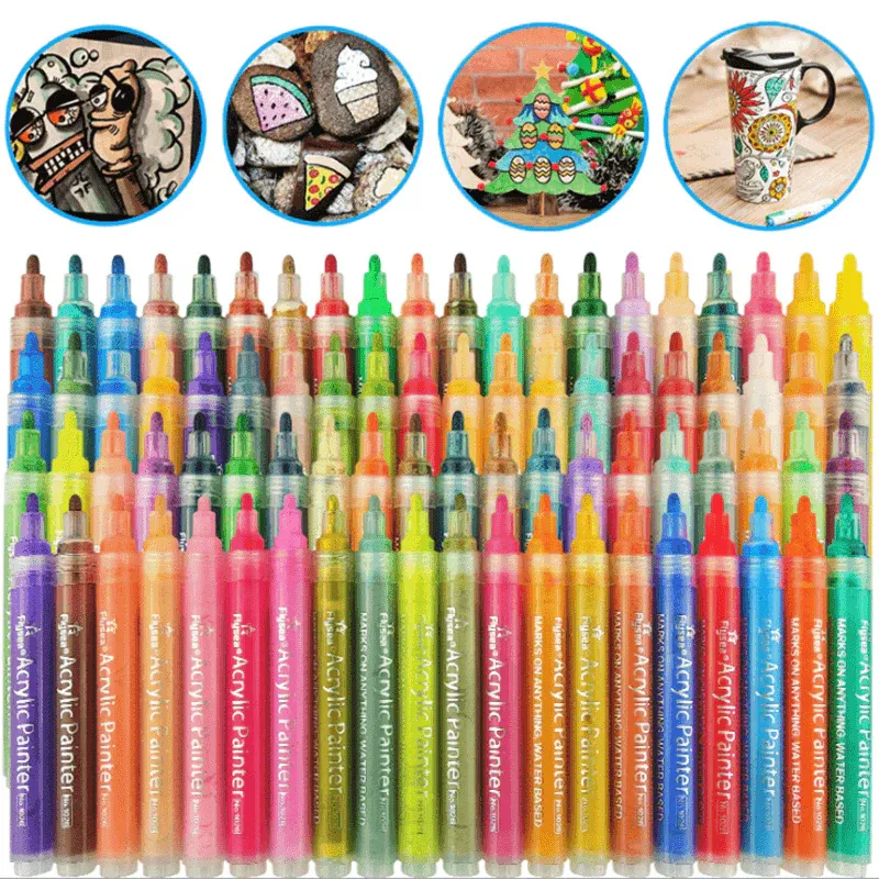 Flysea 12-80 Colours Acrylic Paint Pens Painting Stone Ceramic Glass Marker2-3Mm - 12-Colour Set
