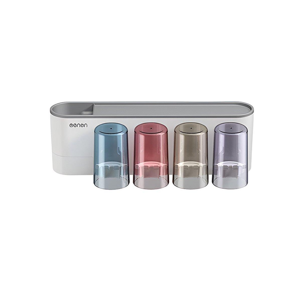 Bathroom Wall Mounted Toothbrush Holder Toothpaste Stand Storage Rack With Cup - Three Cups Set