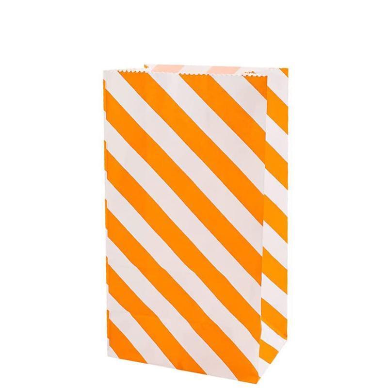 100X Colourful Plaid Kraft Paper Bag Candy Cookie Snack Cake Gift Bags 9X6X18cm - Orange