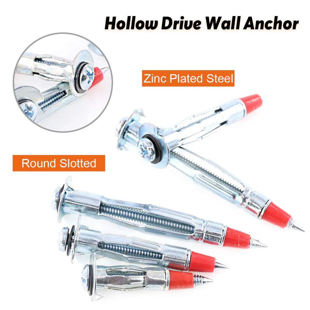 52PCS Galvanized Steel Wall Anchors Expansion Screws Self Tapping Bolts